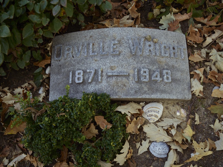 Gravestone of aviation pioneer Orville Wright at Woodland Cemetery and Arboretum, in Dayton, Ohio