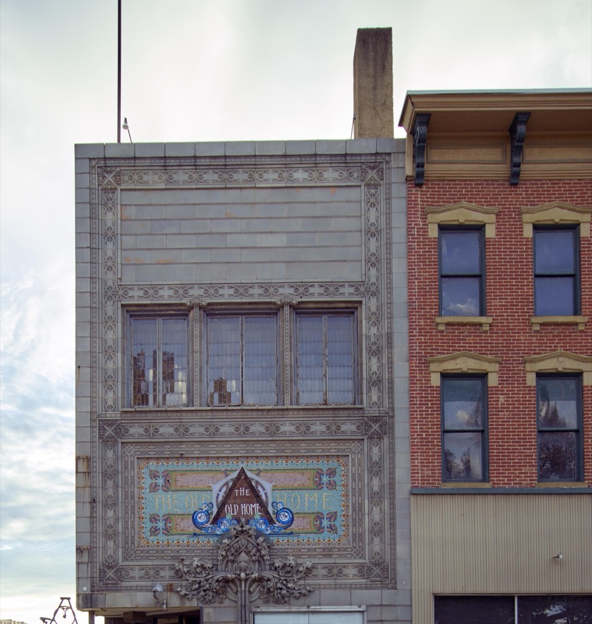 Exterior architectural details on the 1915 Home Building Association Bank building in Newark, Ohio