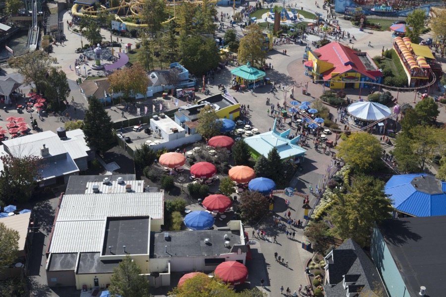 Overhead view from a one-third scale version of France's Eiffel Tower of King's Island theme park in Mason, a northeastern suburb of Cincinnati, Ohio
