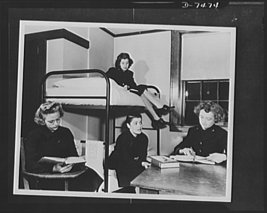 Women Accepted for Voluntary Emergency Service. Smith College, Northampton, Massachusetts, becomes the home for WAVES in training. Here, midshipmen take on a heavy schedule to learn the duties of an officer in the U.S. Naval Reserve. G.I. textbooks are distributed to the Midshipmen