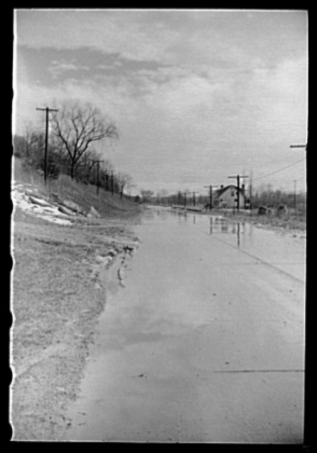 Water on highway due to melting snow, Clermont County, Ohio