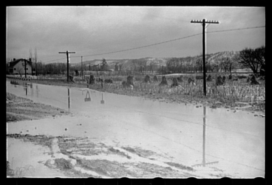 Water on highway due to melting snow, Clermont County, Ohio