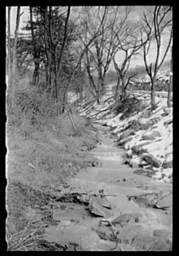 Melting snow fills up brook, Clermont County, Ohio