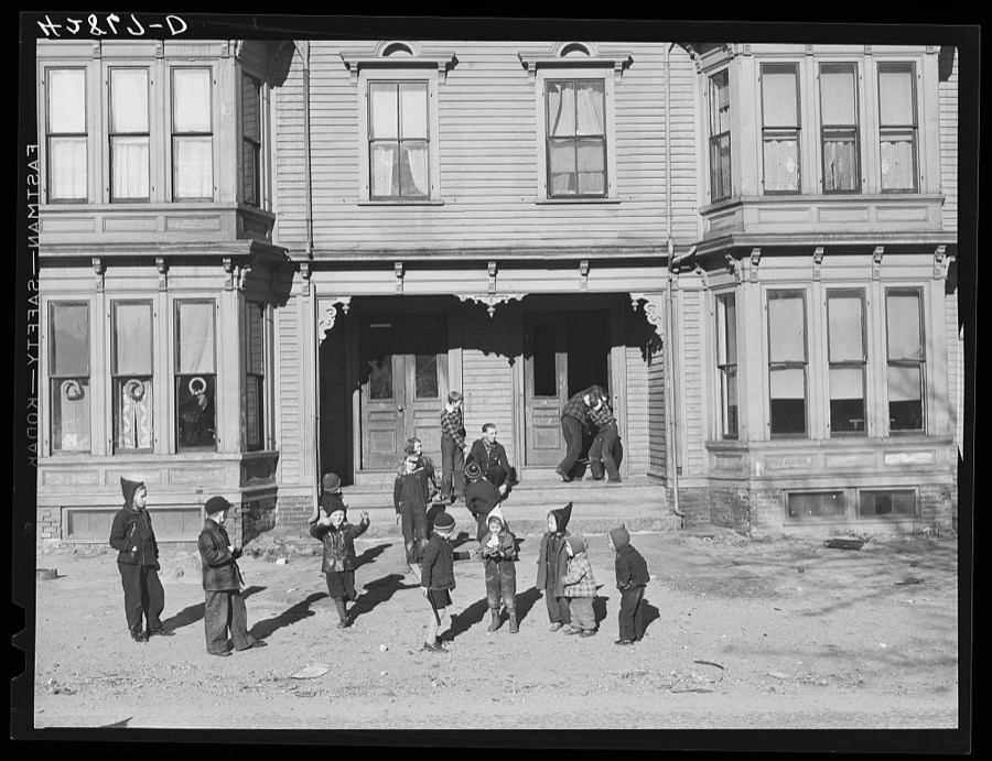Children in a tenement district in Brockton, Massachusetts