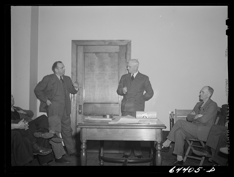 Athens, Ohio. H.D. Palmer, executive director of the civilian defense council, addressing a meeting of the utilities division, including representatives of power, gas, electric, telephone companies