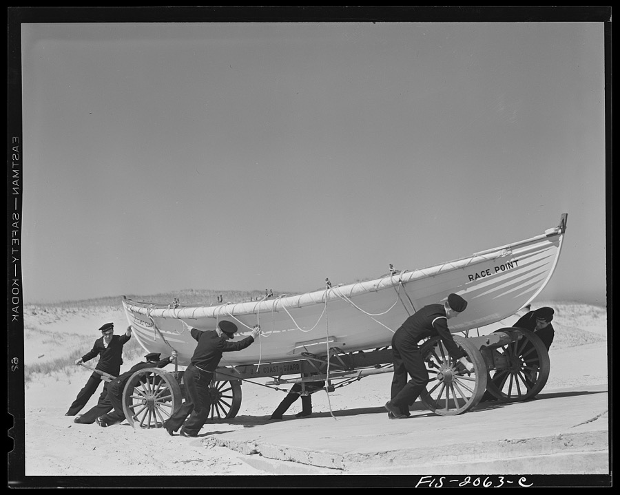 Race Point, Massachusetts. Portuguese surf boat crew, U.S. Coast Guard station