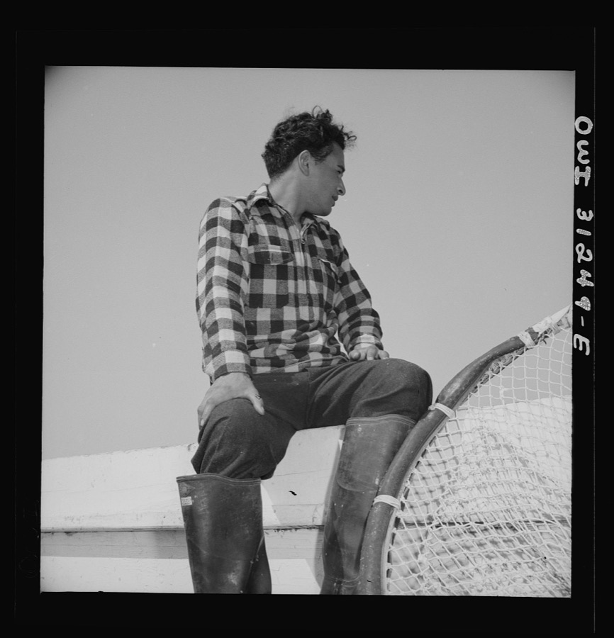 On board the fishing boat Alden out of Gloucester, Massachusetts. Franasco Parisi, youngest member of the crew