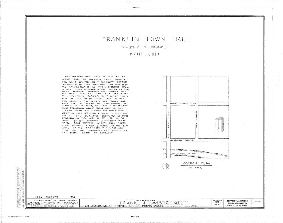Franklin Township Hall, 218 Gougler Avenue, Kent, Portage County, OH