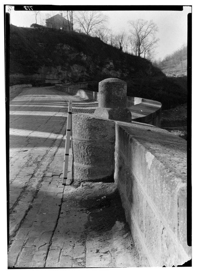 Milestone on Old "S" Bridge, Blaine, Belmont County, OH