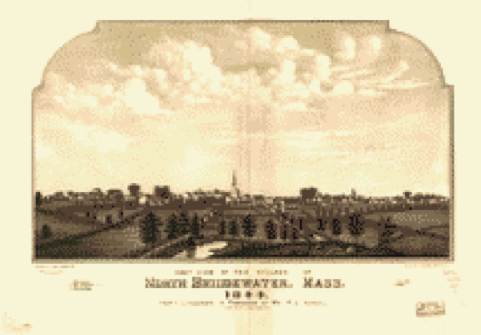 Bird's-eye view, 1844 - East view of the village of North Bridgewater, Mass. 1844
