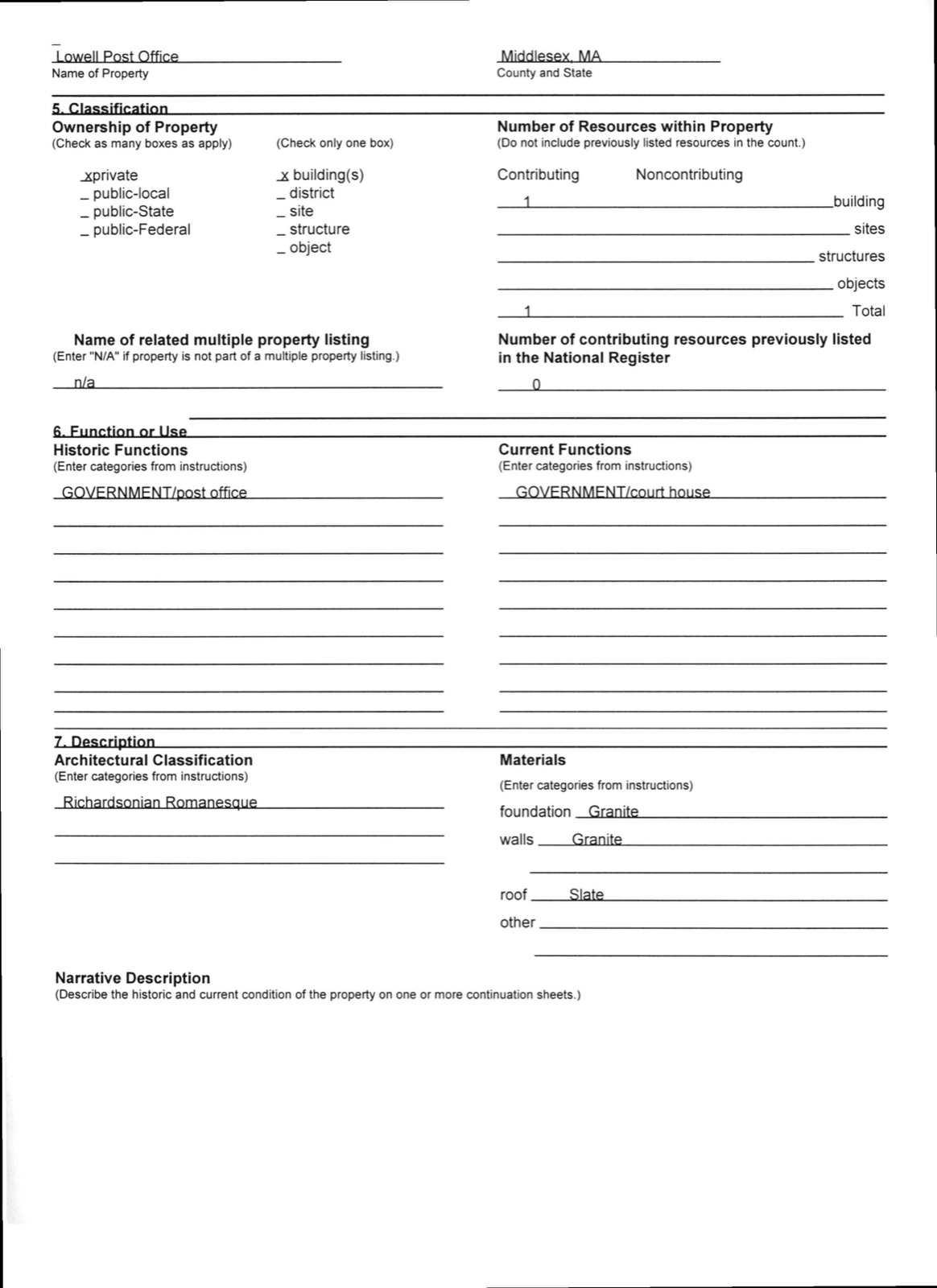 Lowell Post Office, photograph from the federal nomination