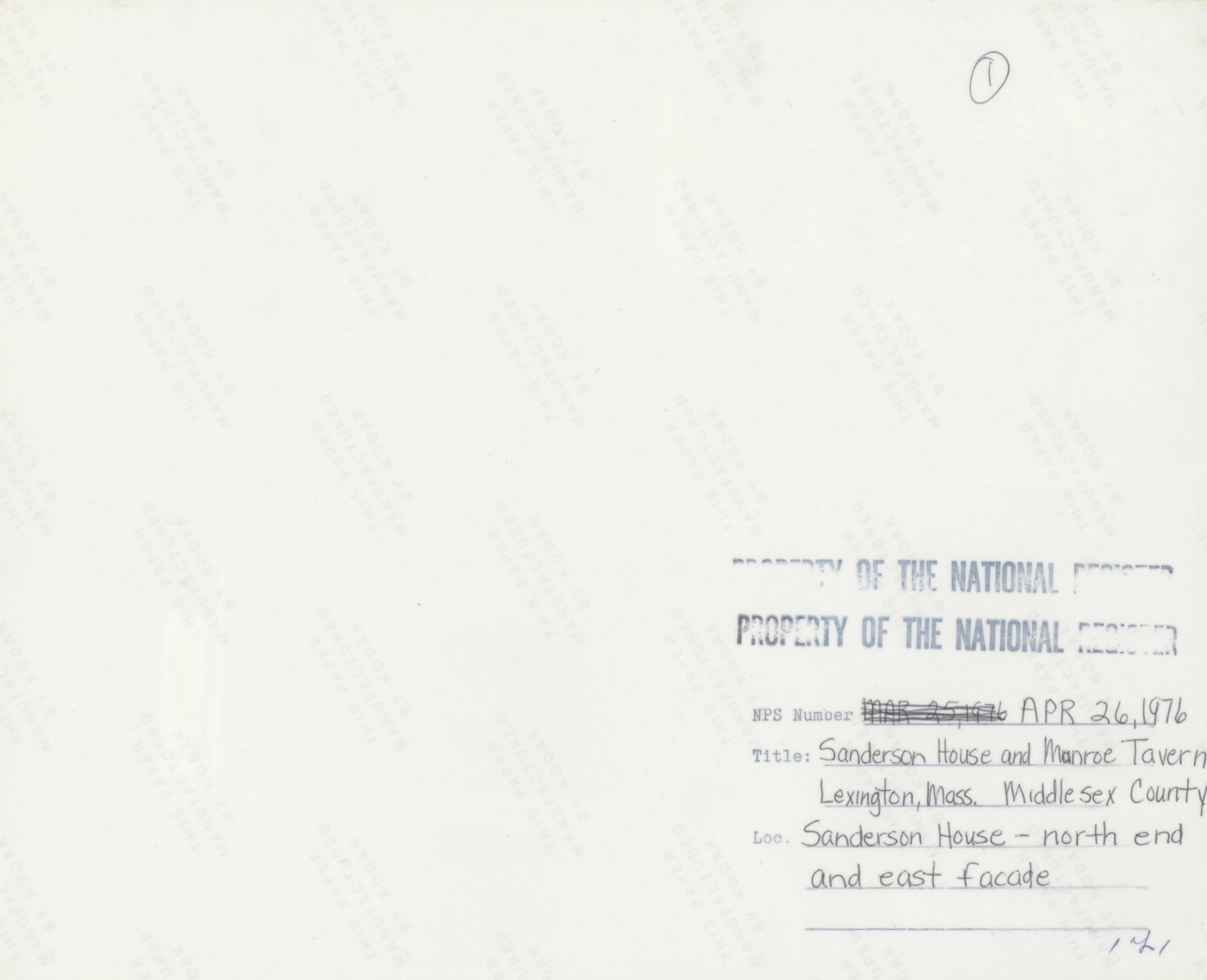 Sanderson House and Munroe Tavern, photograph from the federal nomination