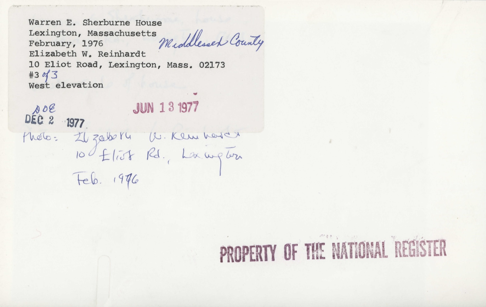 Sherburne, Warren E., House, photograph from the federal nomination
