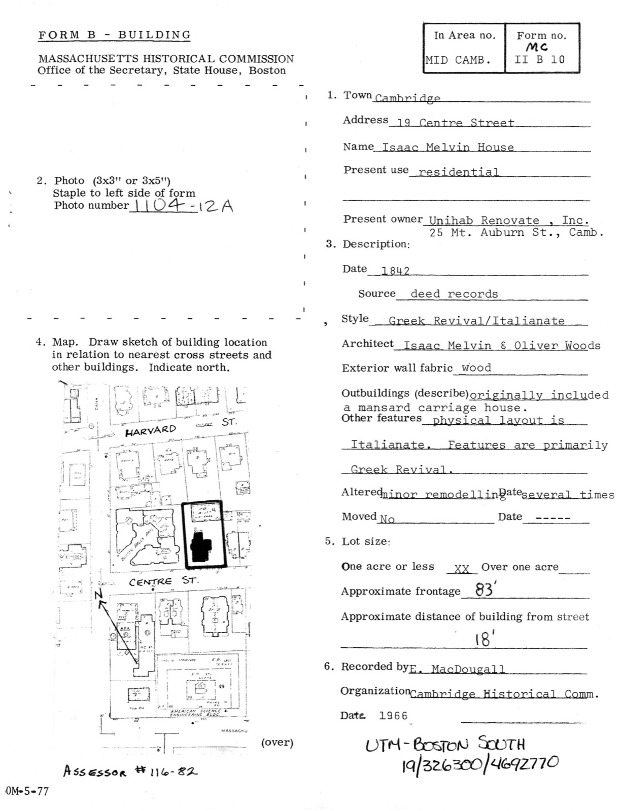 Melvin, Isaac, House, photograph from the federal nomination