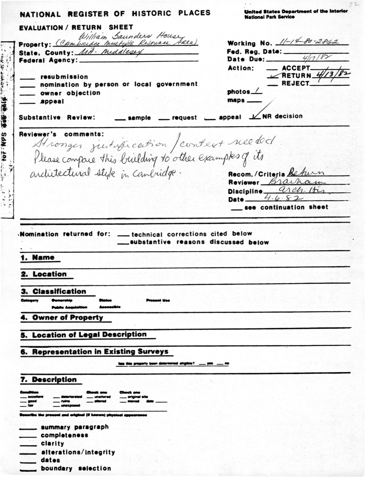 Saunders, William, House, photograph from the federal nomination