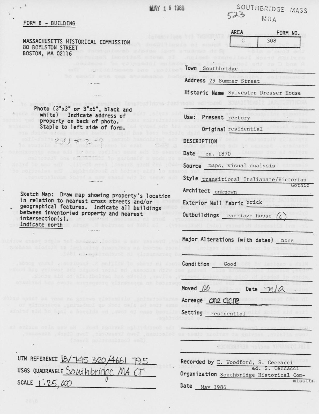 Dresser, Sylvester, House, photograph from the federal nomination