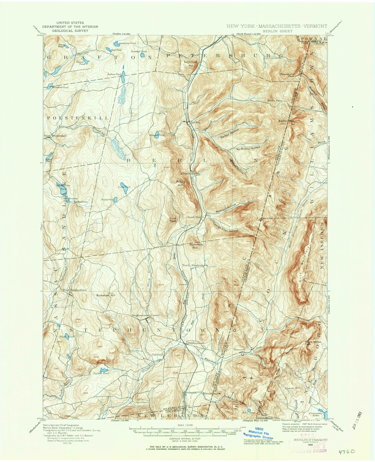 Topographic sheet of Hancock, surveyed 1888