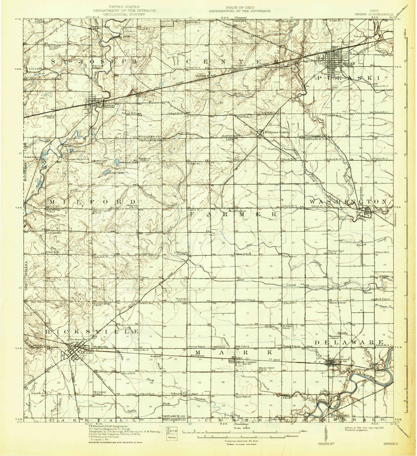 Topographic sheet of Bryan, surveyed 1914