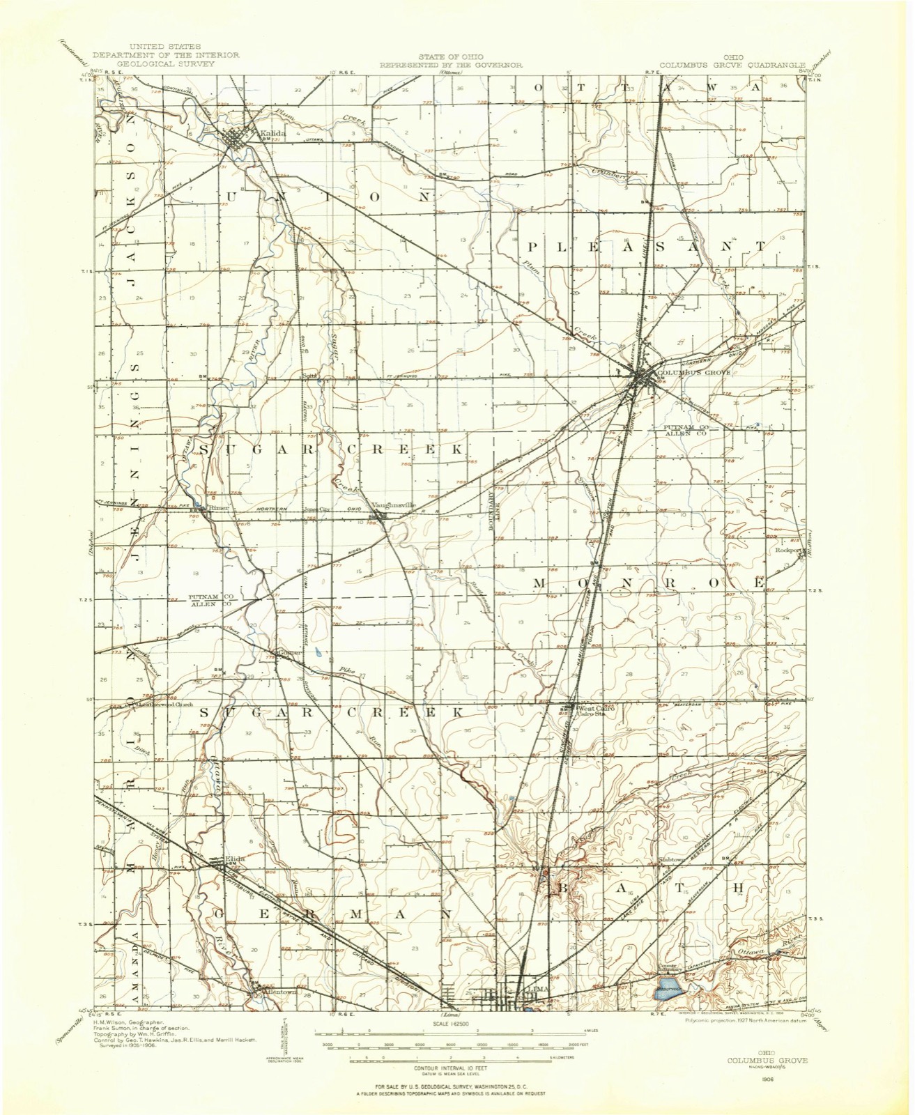 Topographic sheet of Elida, surveyed 1906