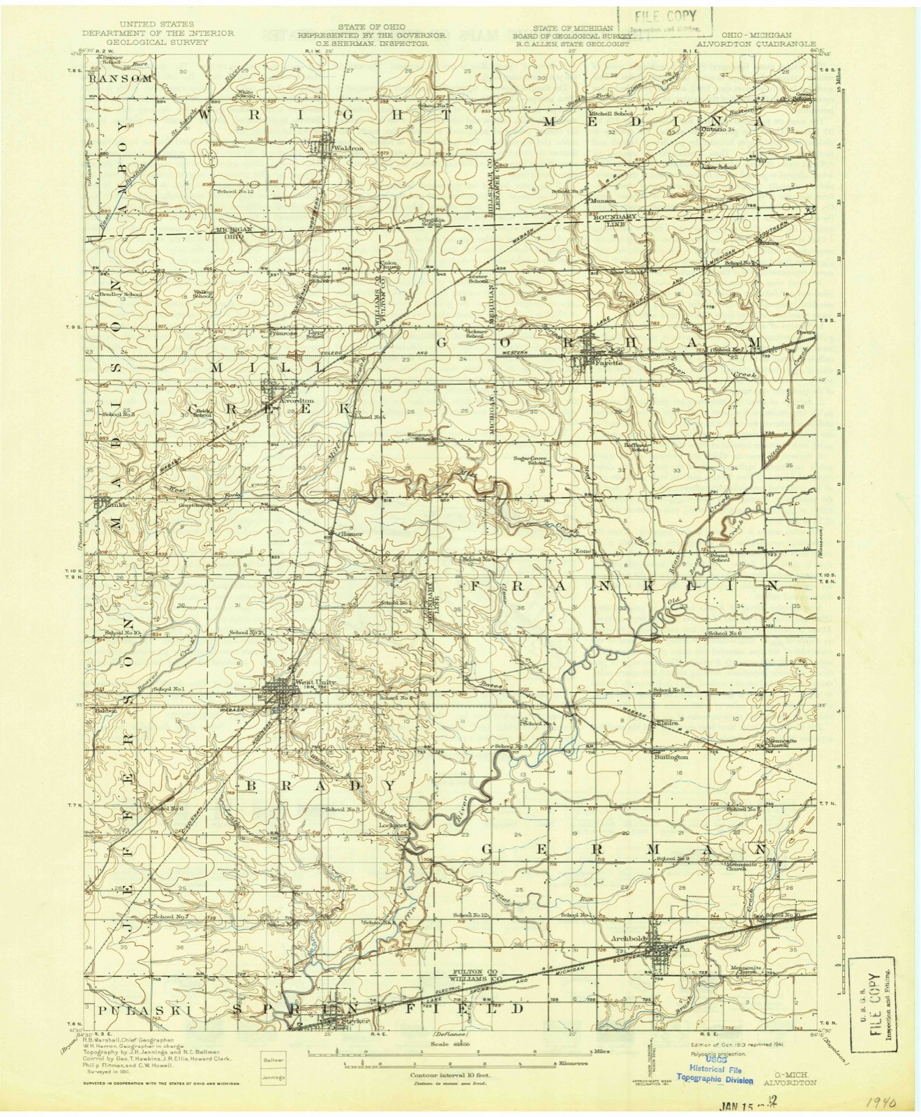 Topographic sheet of Archbold, surveyed 1913