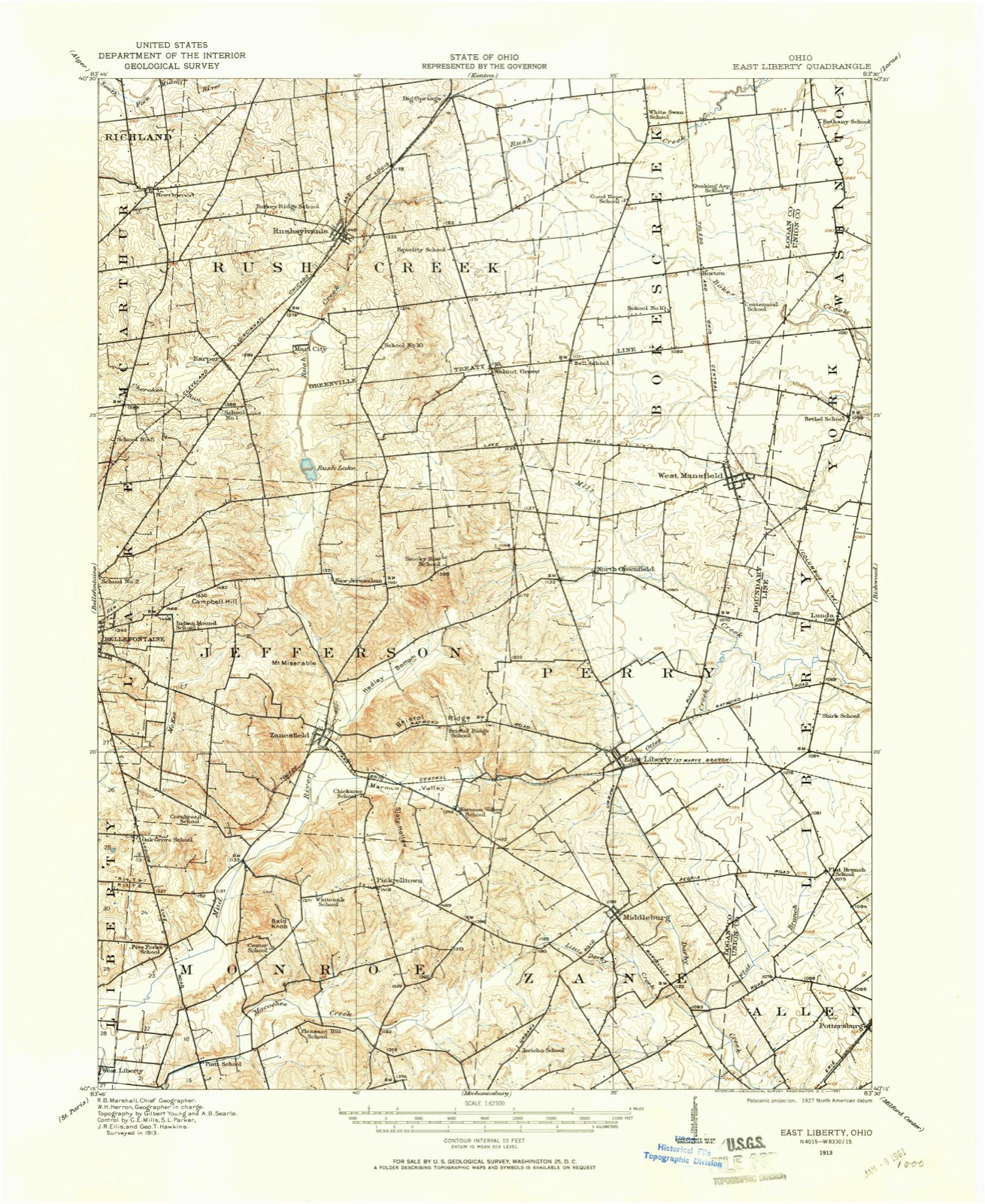 Topographic sheet of Pickrelltown, surveyed 1913