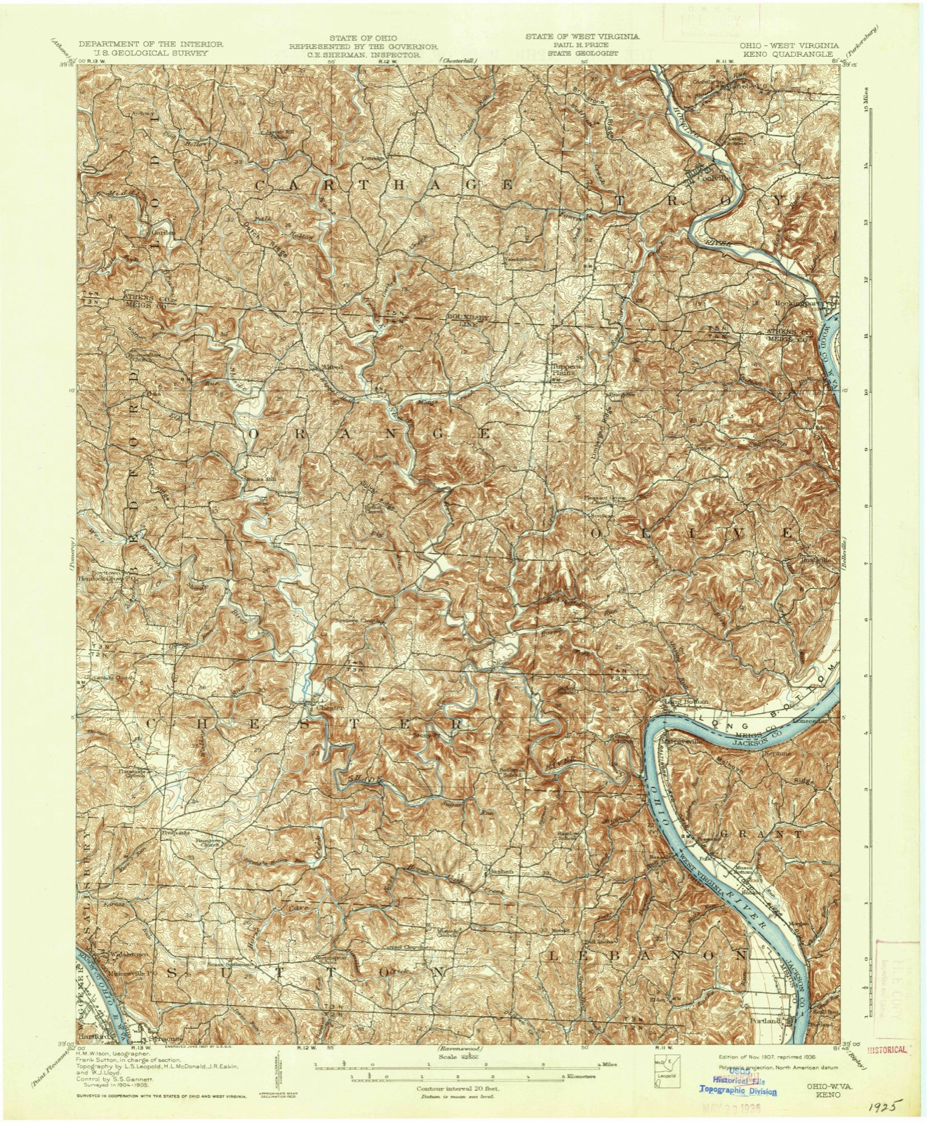 Topographic sheet of Bald Knobs, surveyed 1907