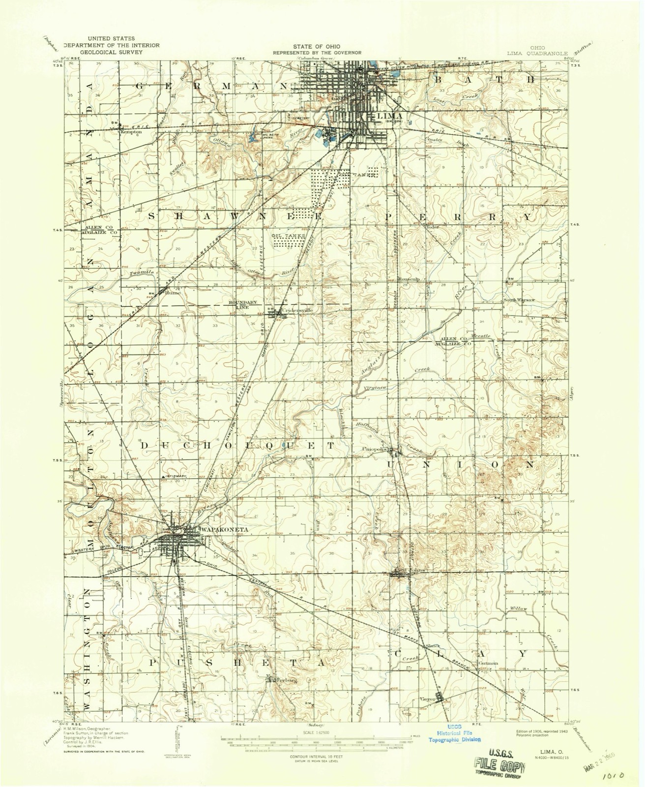 Topographic sheet of Colonial Estates, surveyed 1906