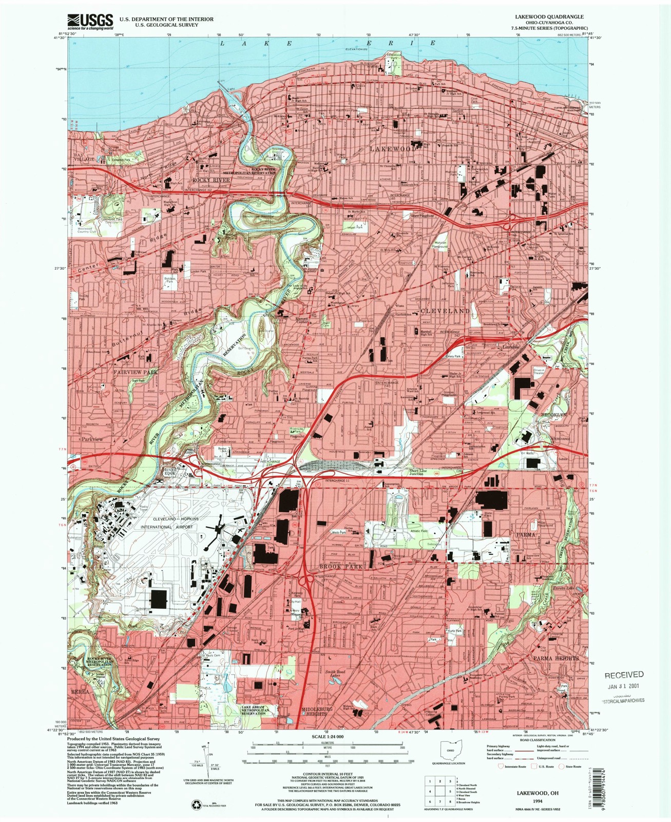Topographic sheet of Linndale, surveyed 1994