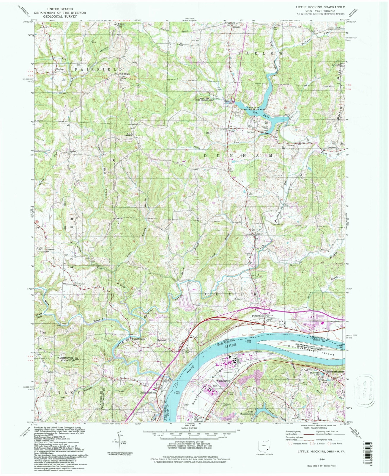 Topographic sheet of Dunham, surveyed 1994