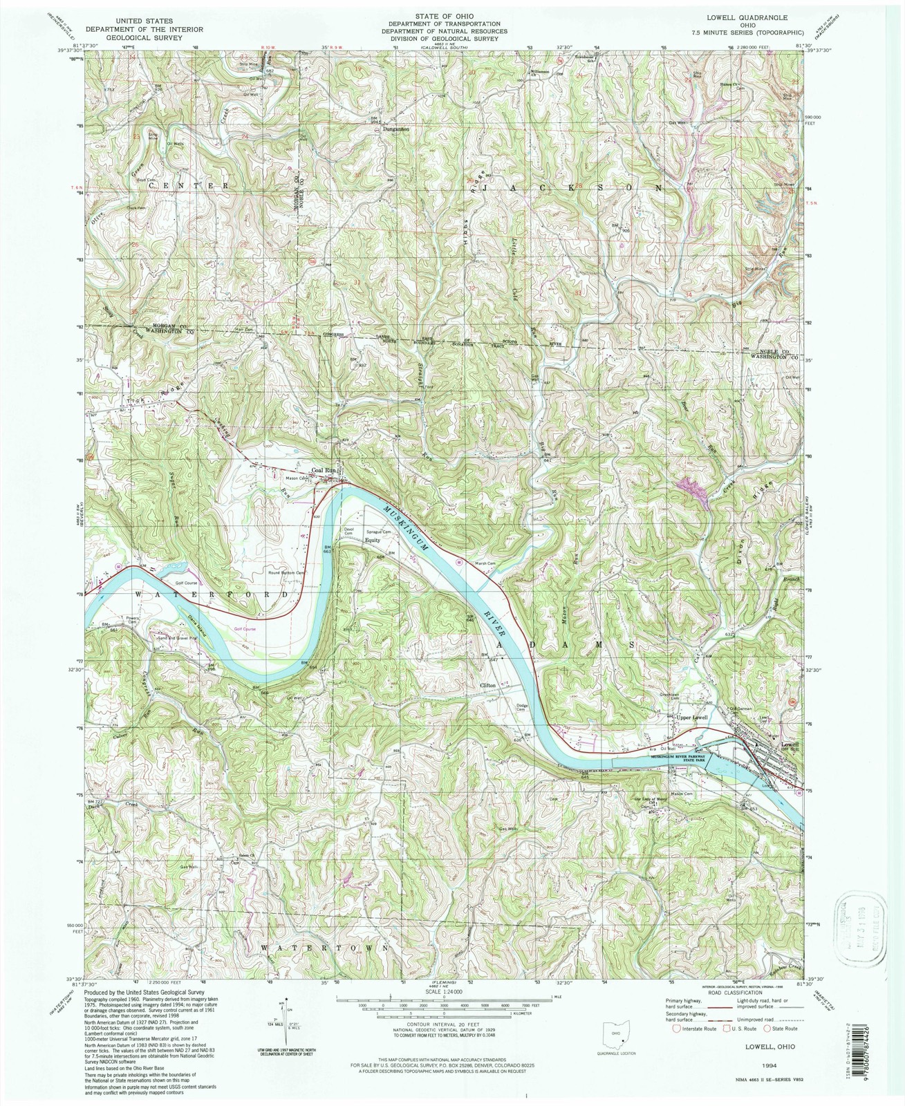 Topographic sheet of Coal Run, surveyed 1994