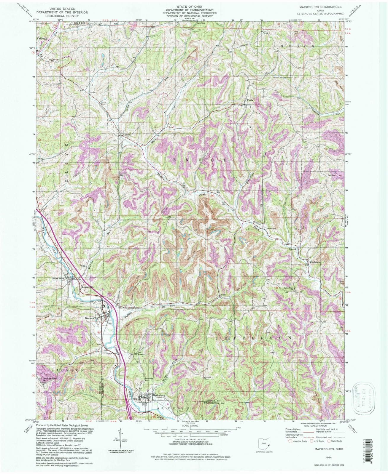 Topographic sheet of Dexter City, surveyed 1994