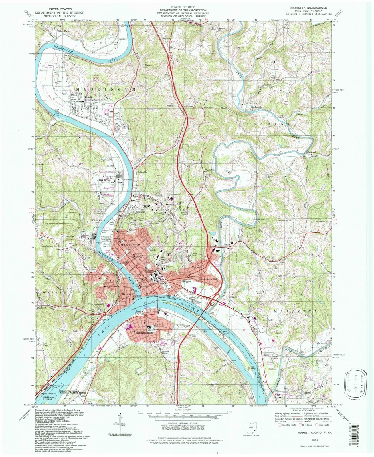 Topographic sheet covering Marietta Historic District (Boundary Decrease), surveyed 1994