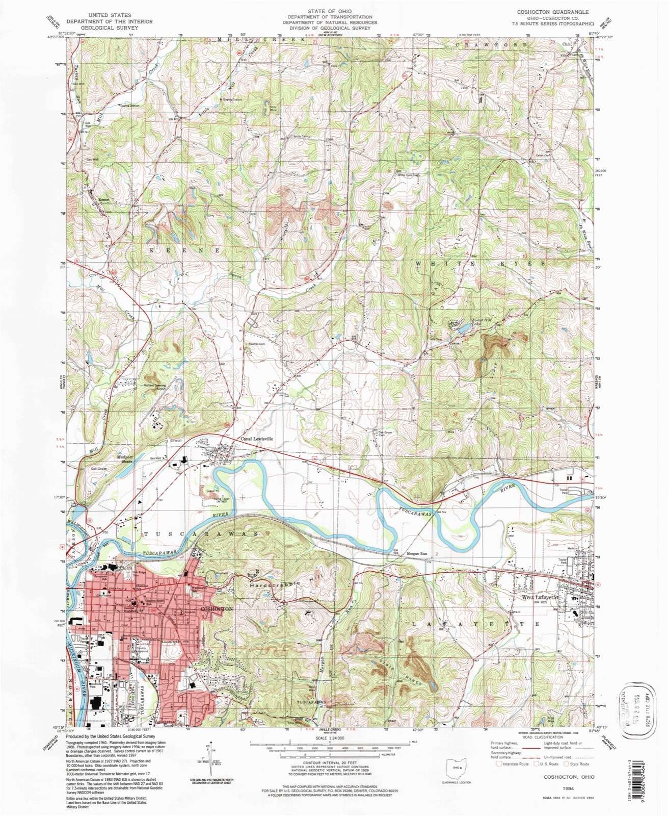 Topographic sheet of Munsville (historical), surveyed 1994