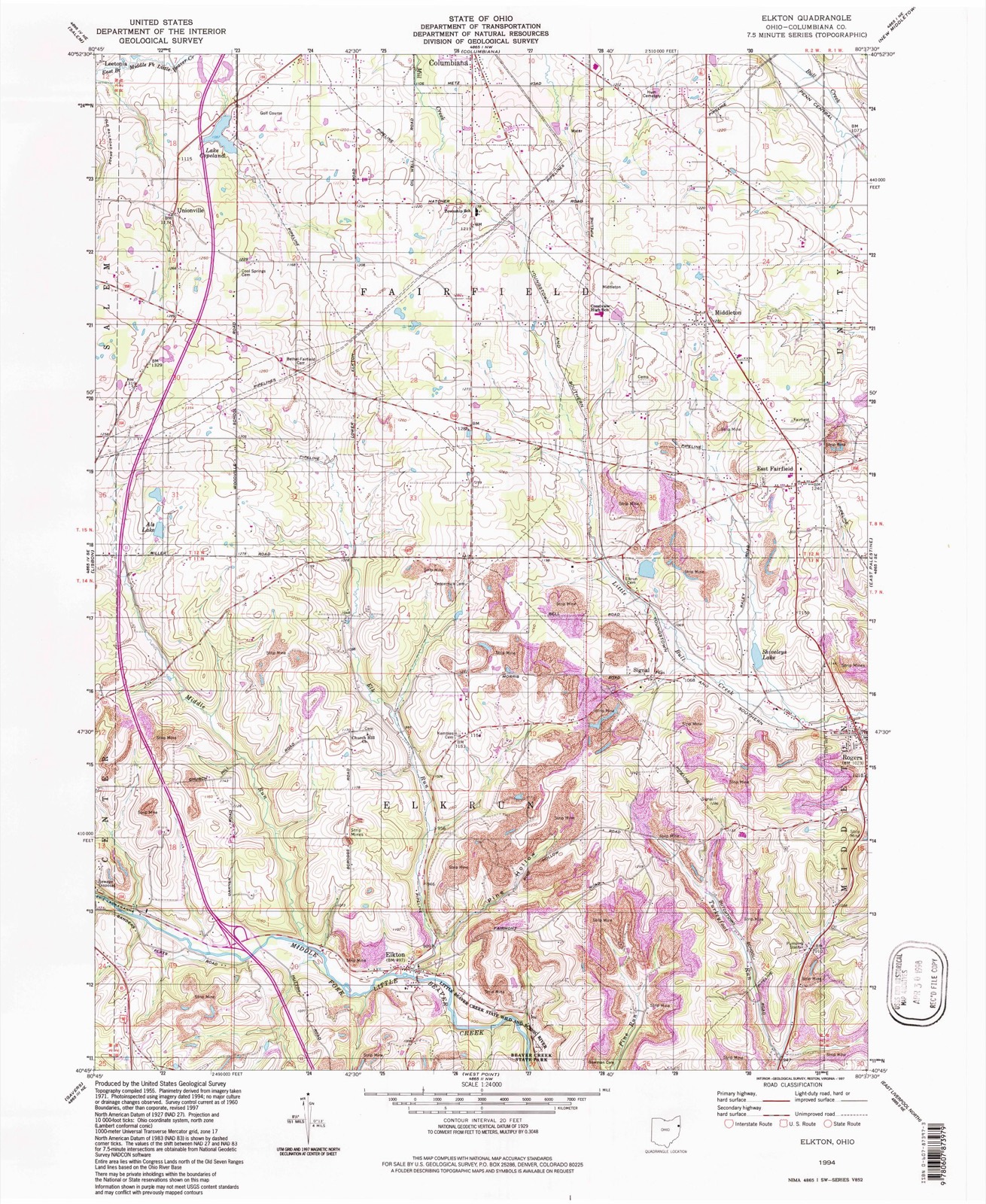 Topographic sheet of Elkton, surveyed 1994