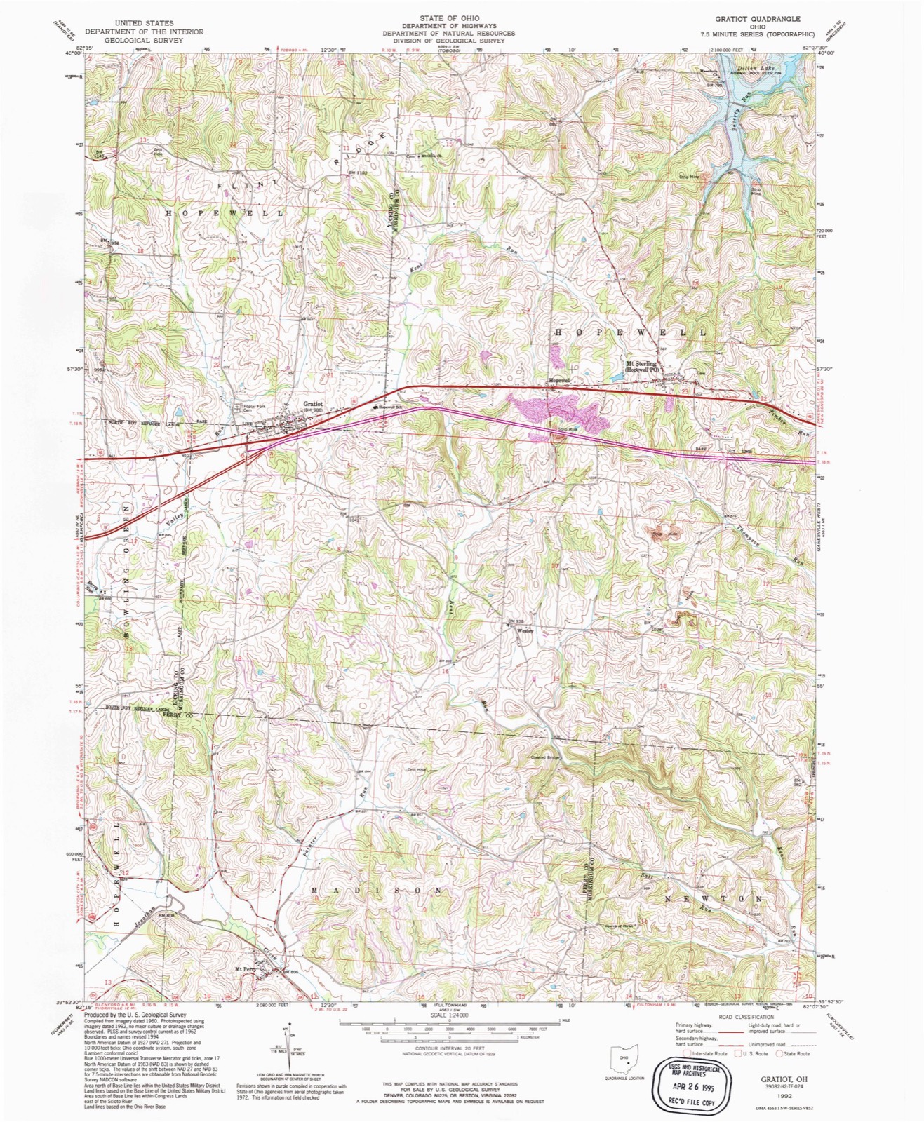 Topographic sheet of Gratiot, surveyed 1992