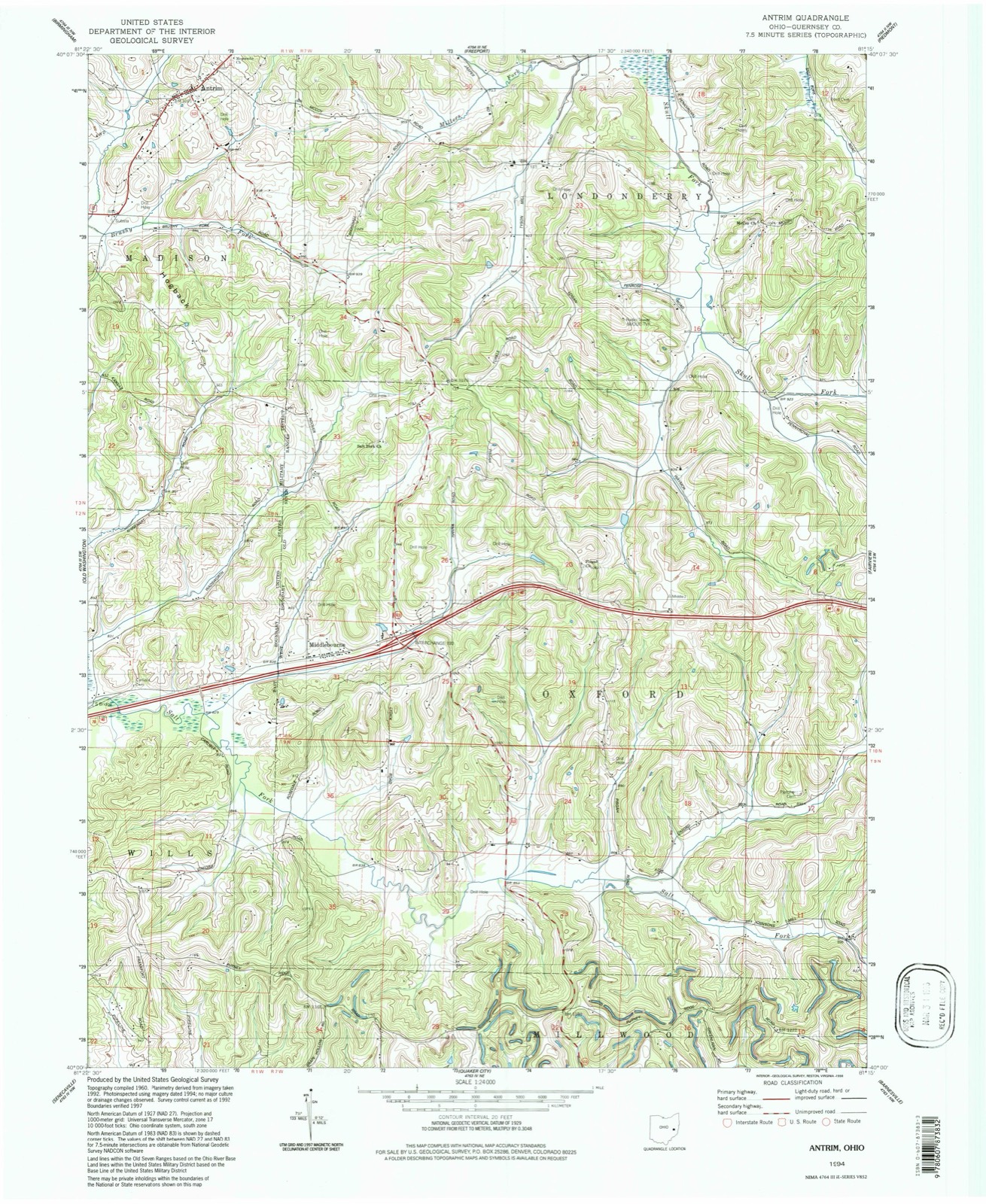 Topographic sheet of Antrim, surveyed 1994