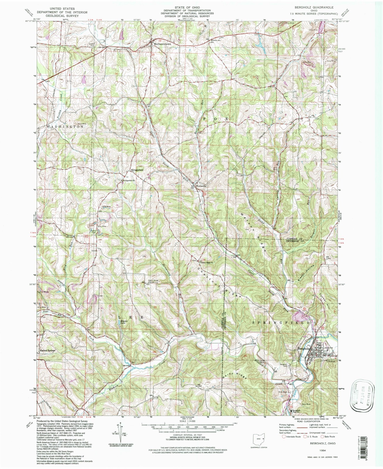 Topographic sheet of Bergholz, surveyed 1994