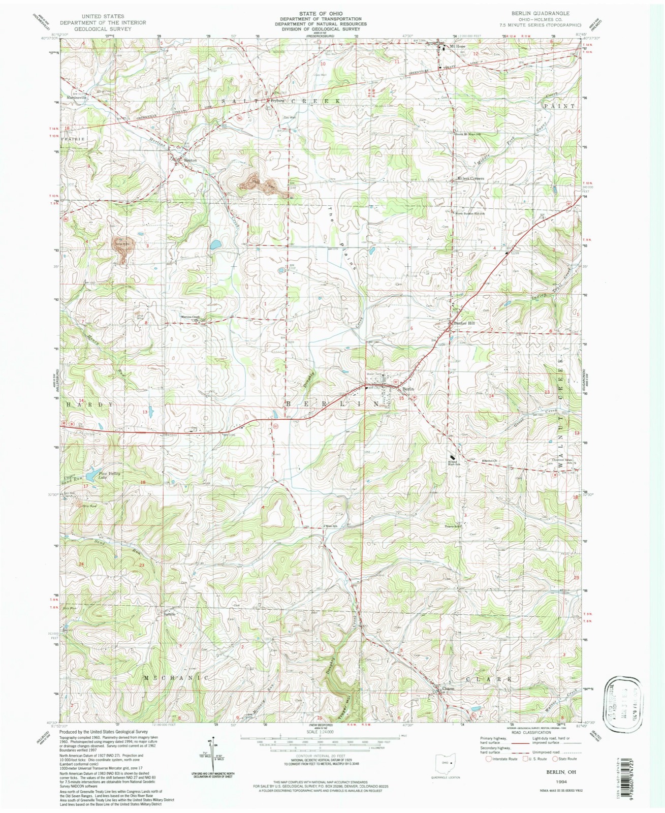 Topographic sheet of Millers Corners, surveyed 1994