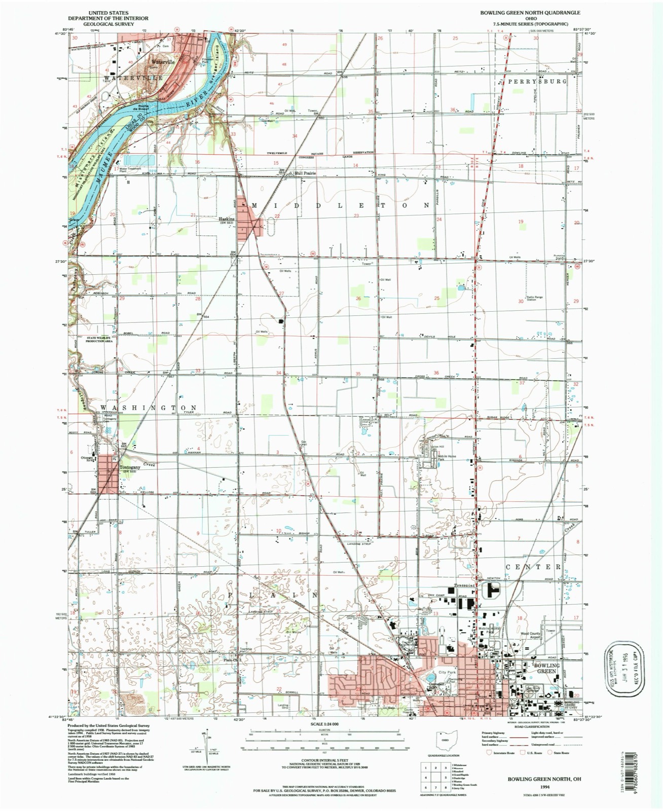 Topographic sheet of Asbury Hills, surveyed 1994