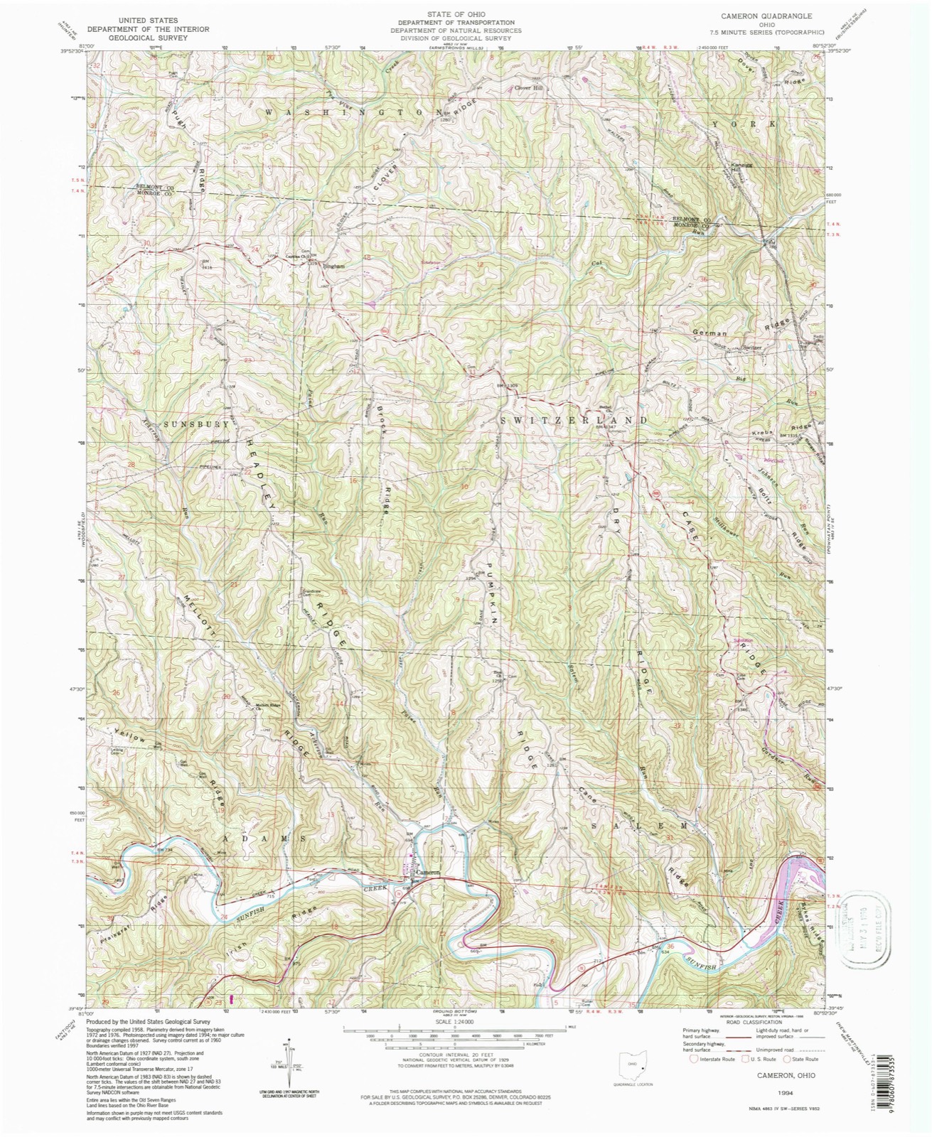 Topographic sheet of Cameron, surveyed 1994