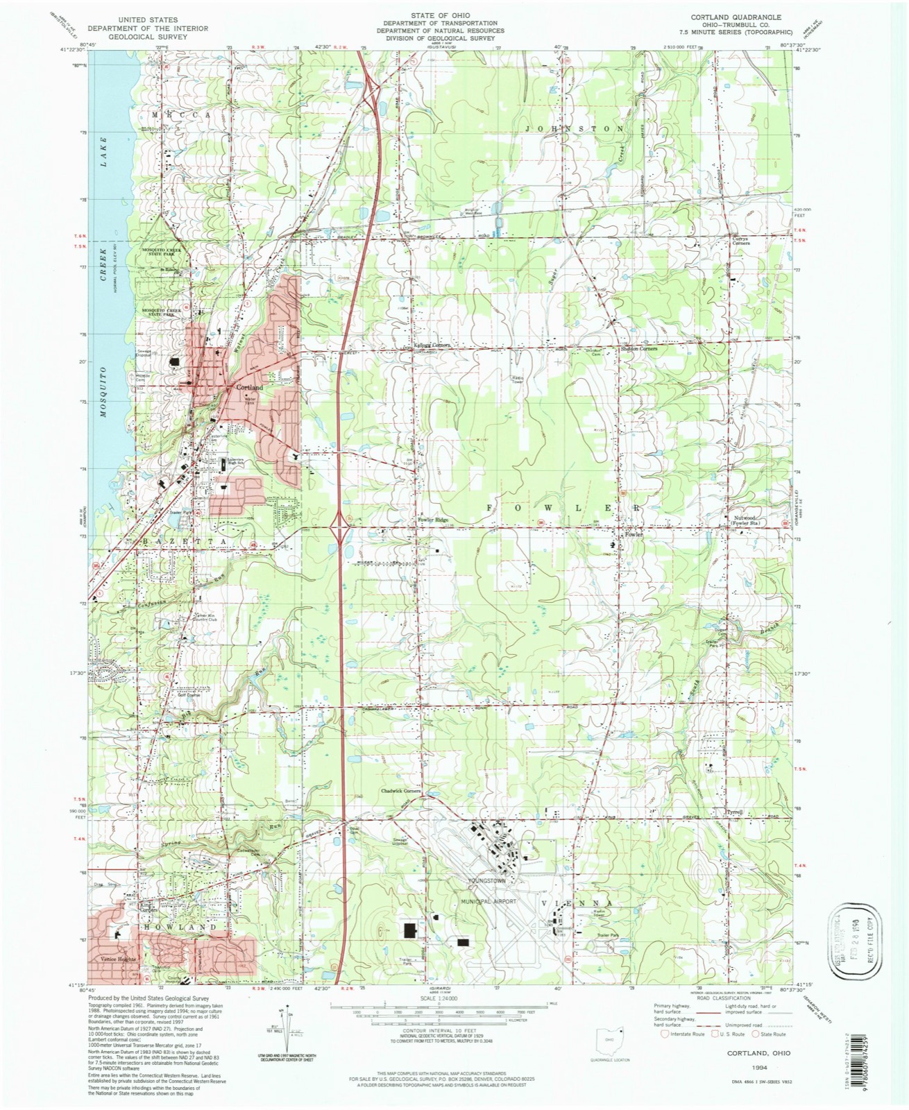 Topographic sheet of Cortland, surveyed 1994
