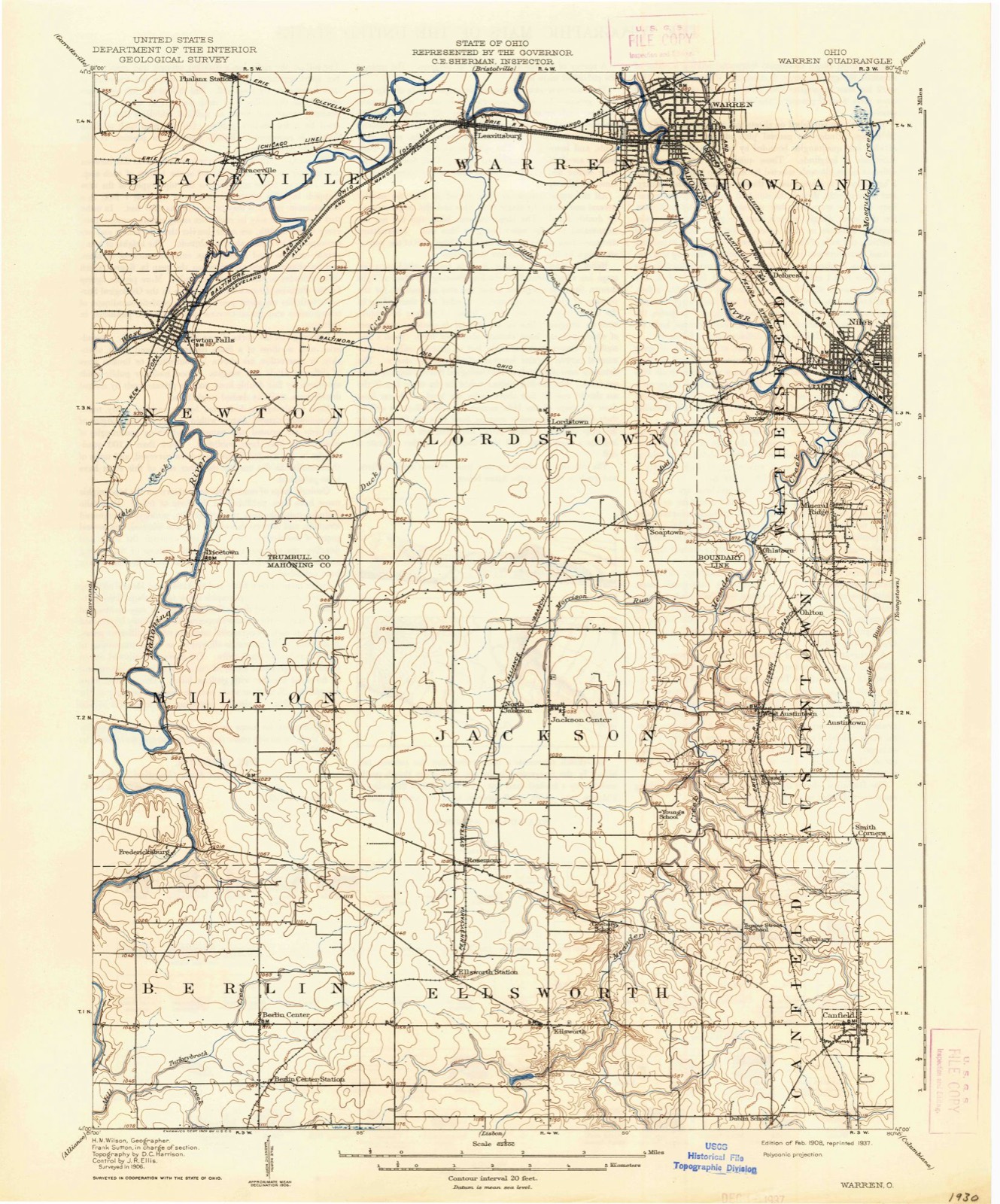 Topographic sheet of Canfield, surveyed 1908