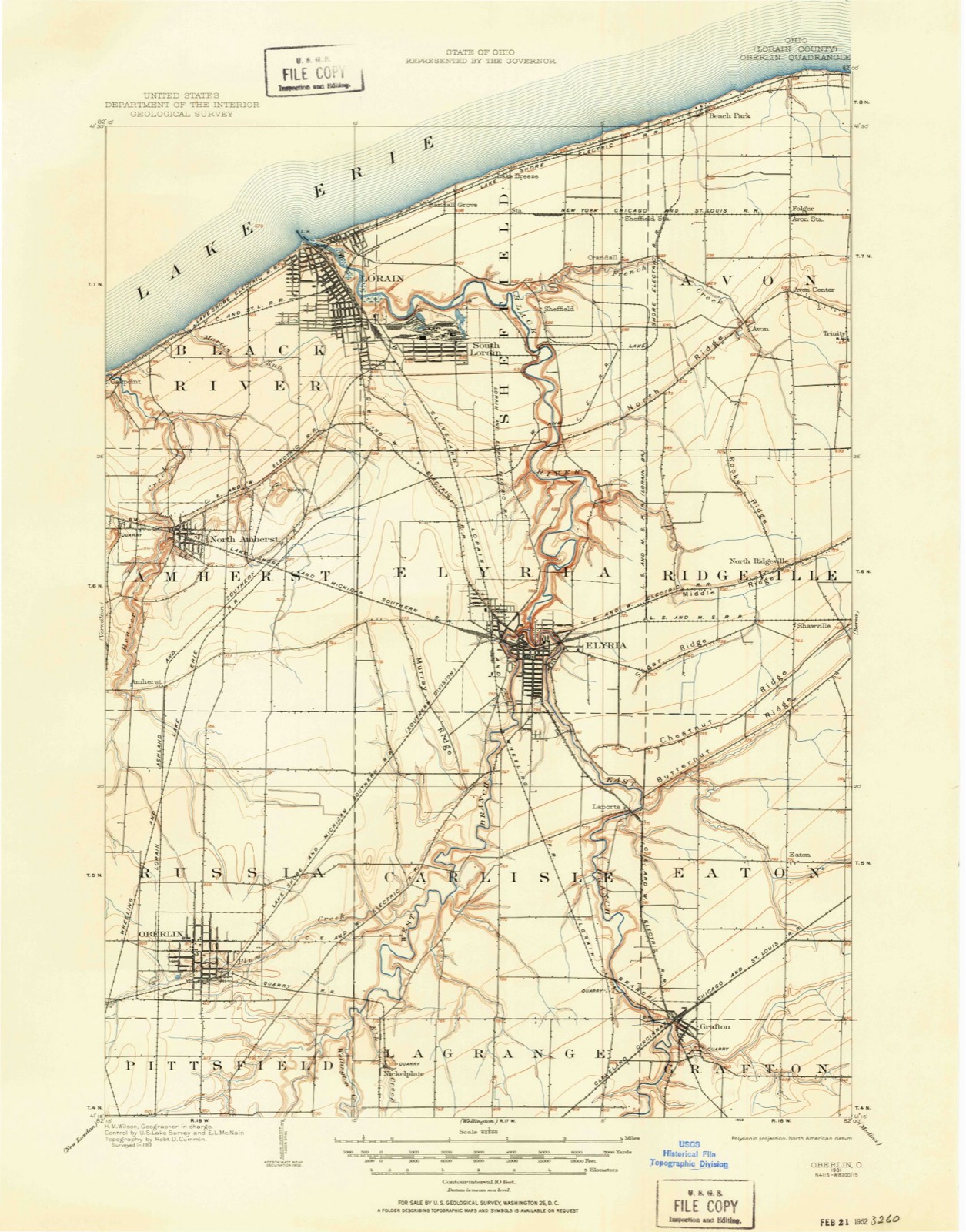 Topographic sheet of Elyria, surveyed 1901