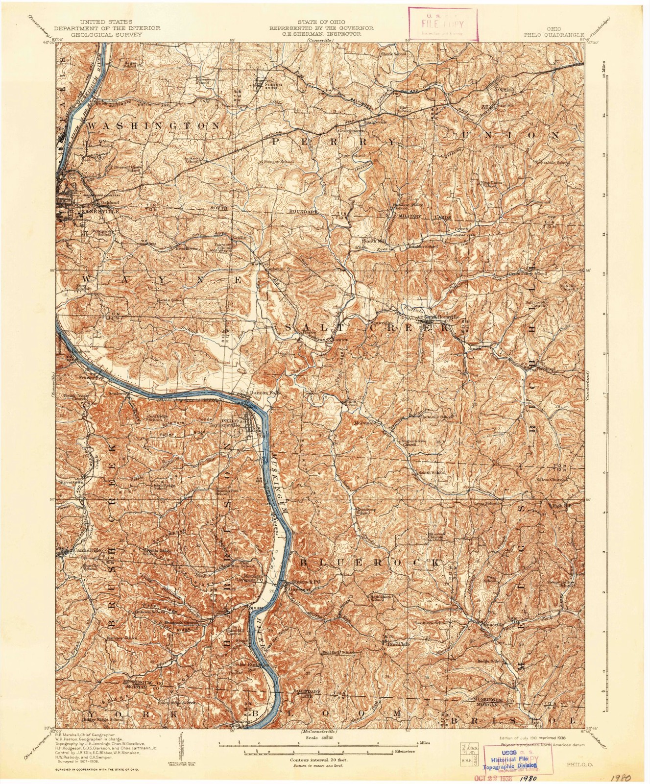 Topographic sheet of Philo, surveyed 1910