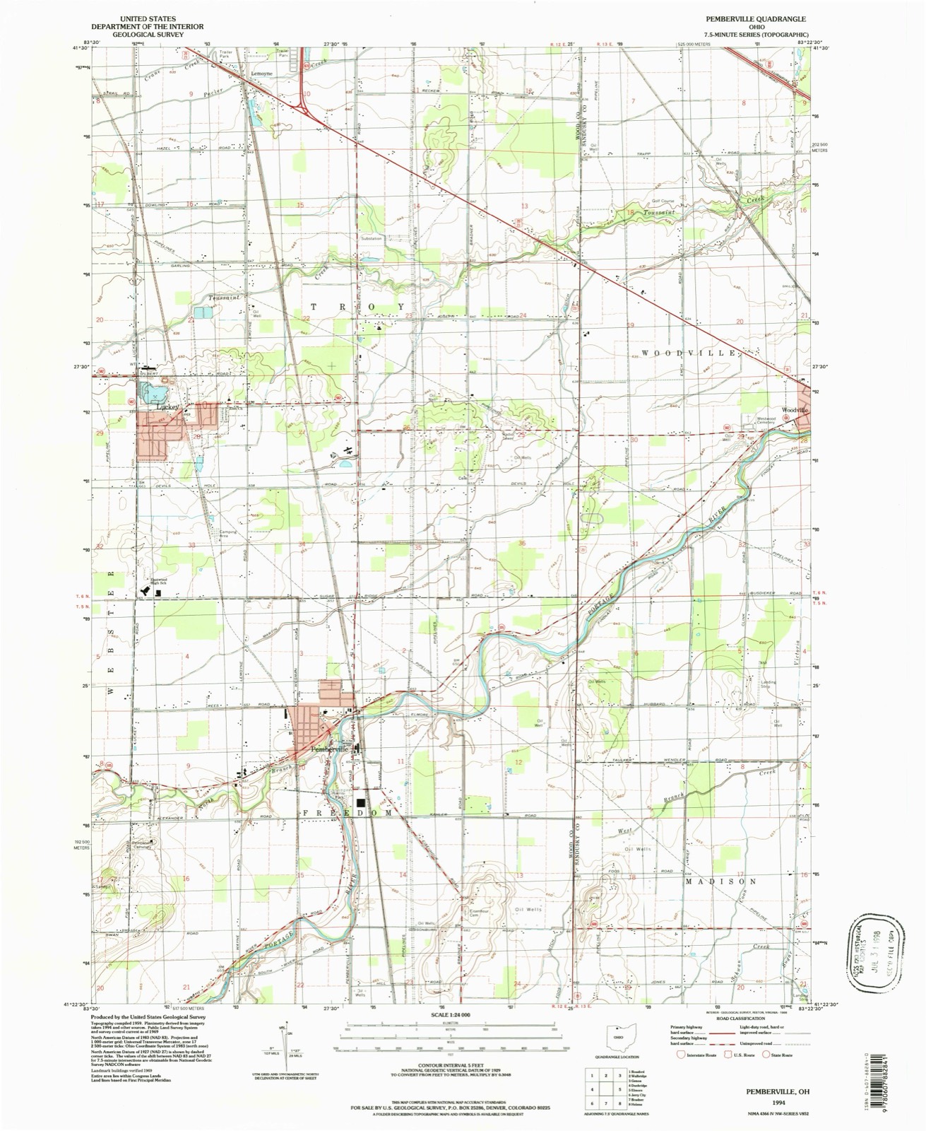 Topographic sheet of Pemberville, surveyed 1994