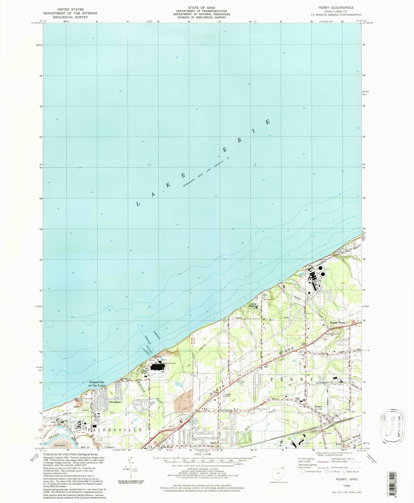 Topographic sheet of North Perry, surveyed 1994