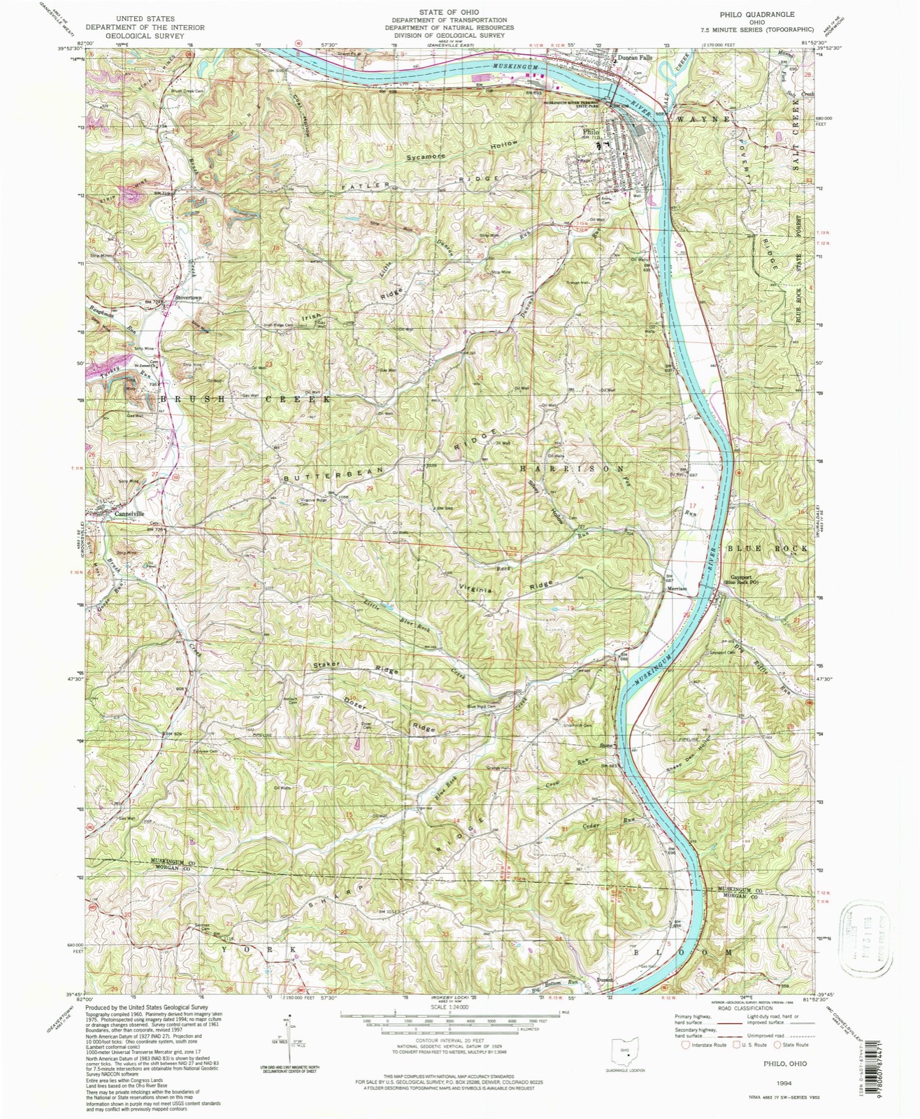 Topographic sheet of Philo, surveyed 1994