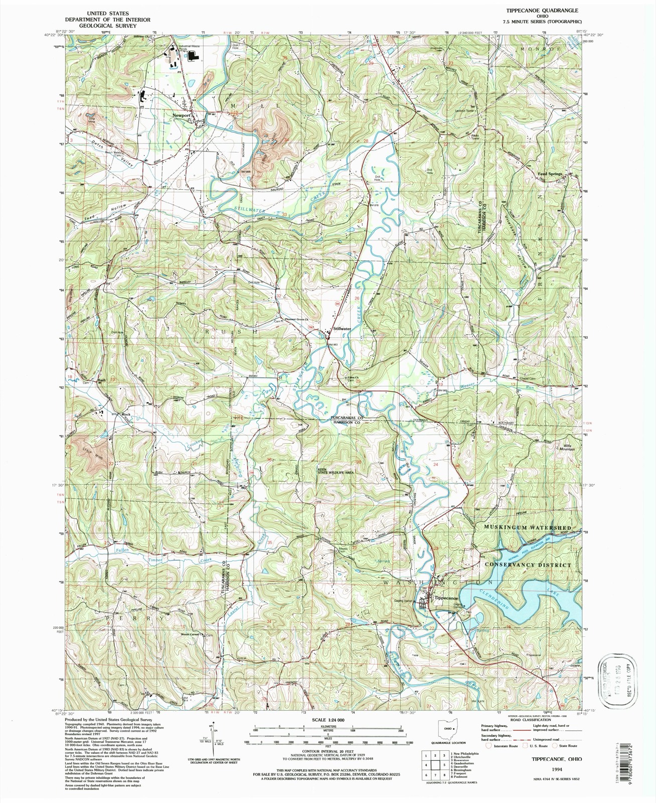 Topographic sheet of Tippecanoe, surveyed 1994