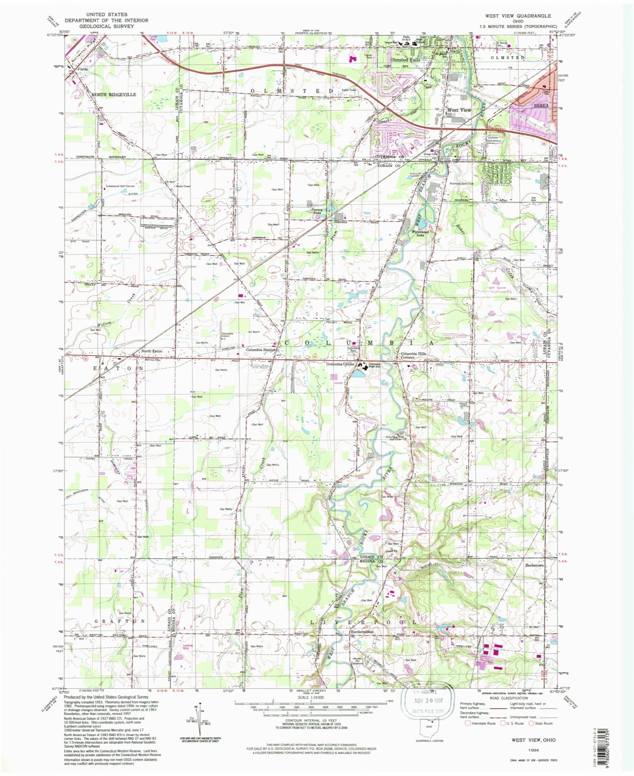 Topographic sheet of Fields, surveyed 1994