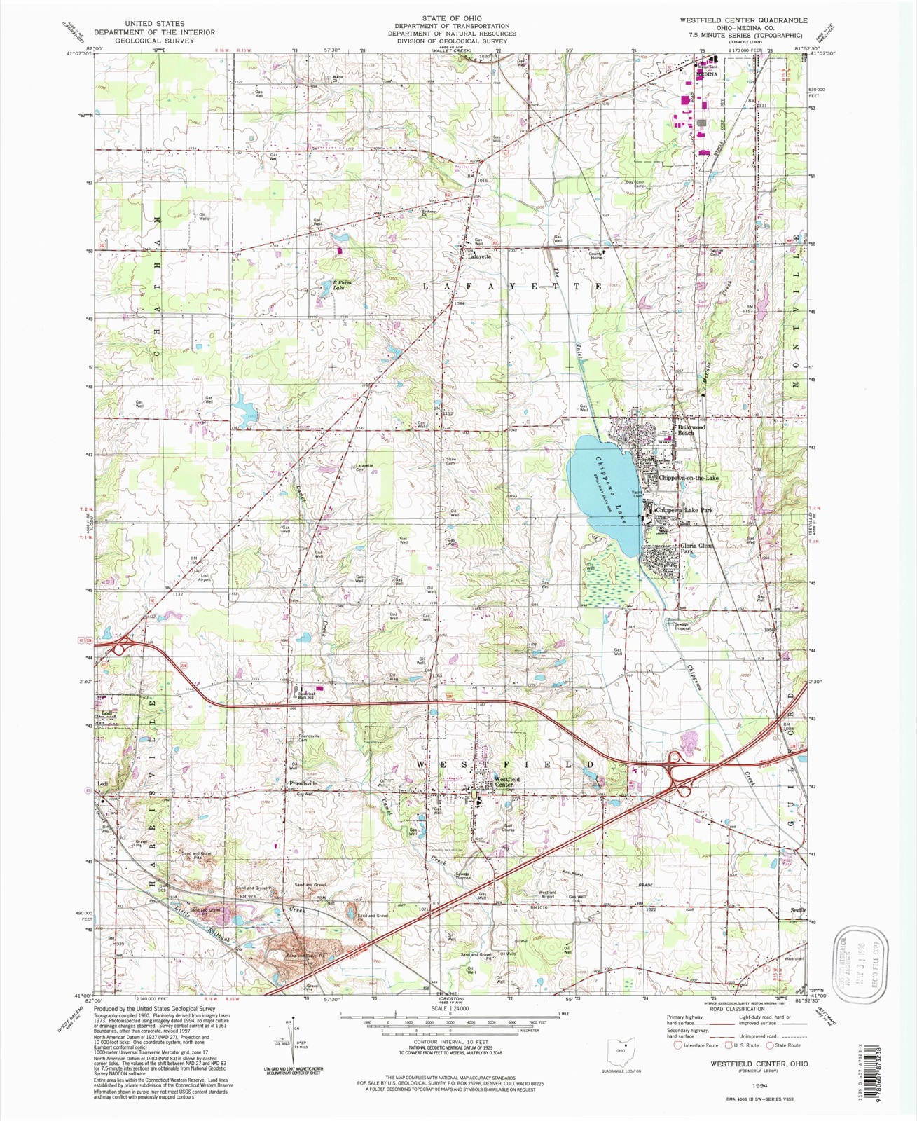 Topographic sheet of Westfield Center, surveyed 1994